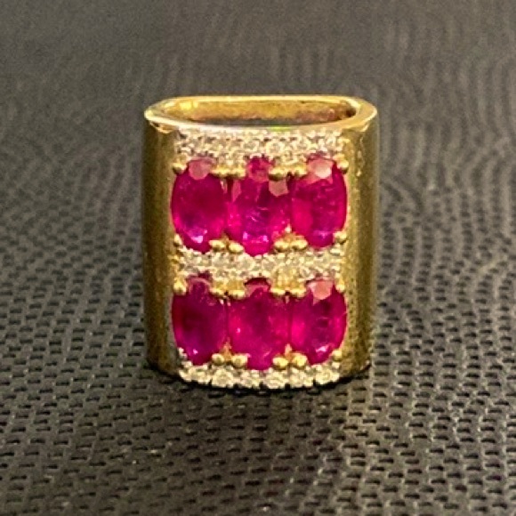 Vintage 14k yellow gold pendant with 6 ruby stones slider with bag - Picture 2 of 15